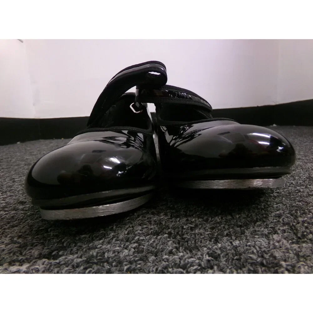 Pre-Owned Dance Tap Shoes Freestyle Kids 4.5M Mary Jane Patent Shiny Black Loop